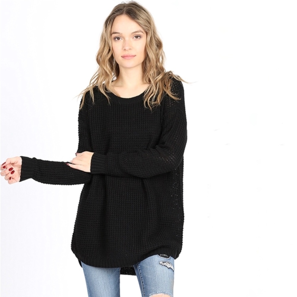 Cement Waffle Knit Round Neck Sweater - Picture 3 of 7